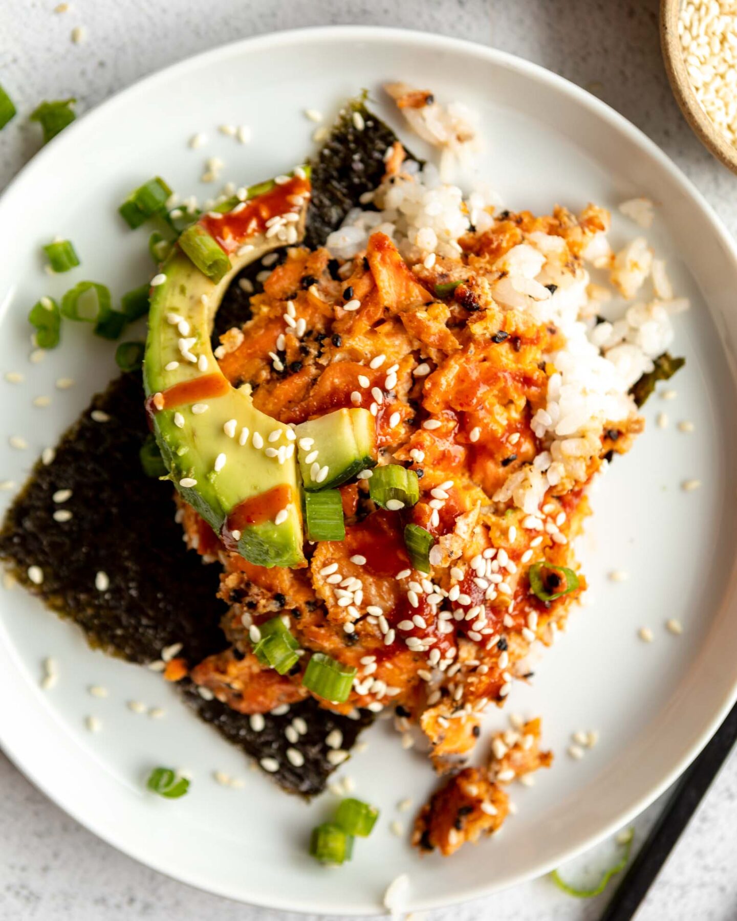 Salmon Sushi Bake Recipe on a plate.