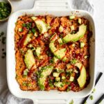 Salmon Sushi Bake Recipe in a baking dish.