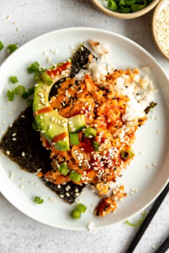 Salmon Sushi Bake Recipe on a plate.