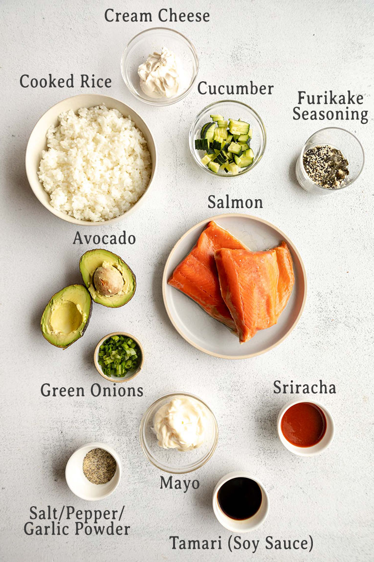 Ingredients for Salmon Sushi Bake Recipe.