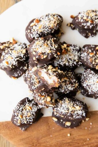 Top shot photo of Almond Joy Chocolate Date Bites.