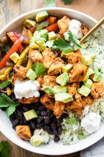 Close up of Chipotle Chicken Bowl recipe.