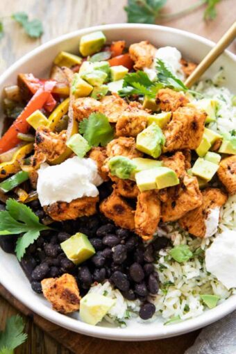 Angled photo of Chipotle Chicken Bowl.