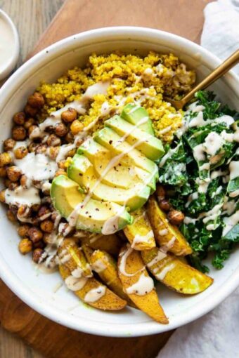 Vegan Turmeric Quinoa Power Bowls top shot photo.