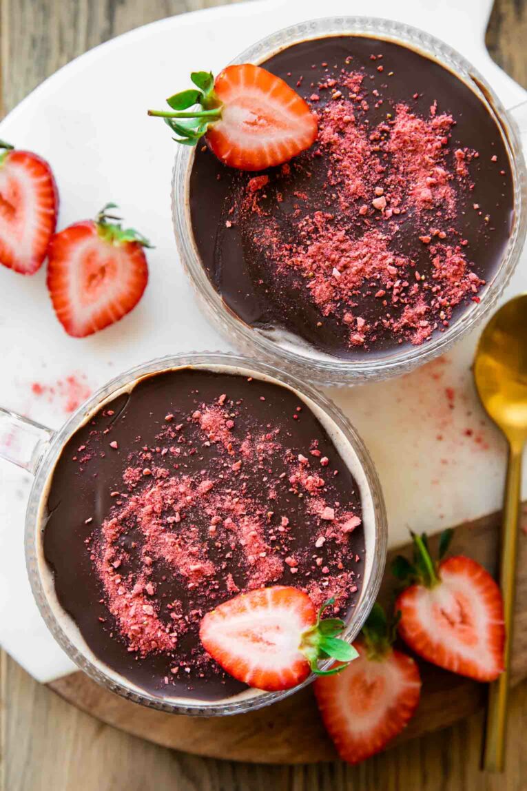 Top shot photo of Chocolate Covered Strawberry Overnight Oats recipe.
