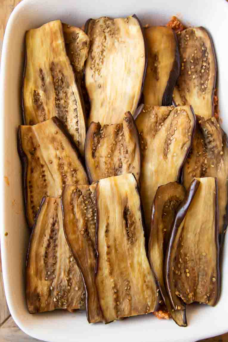 Second layer of eggplant for moussaka.