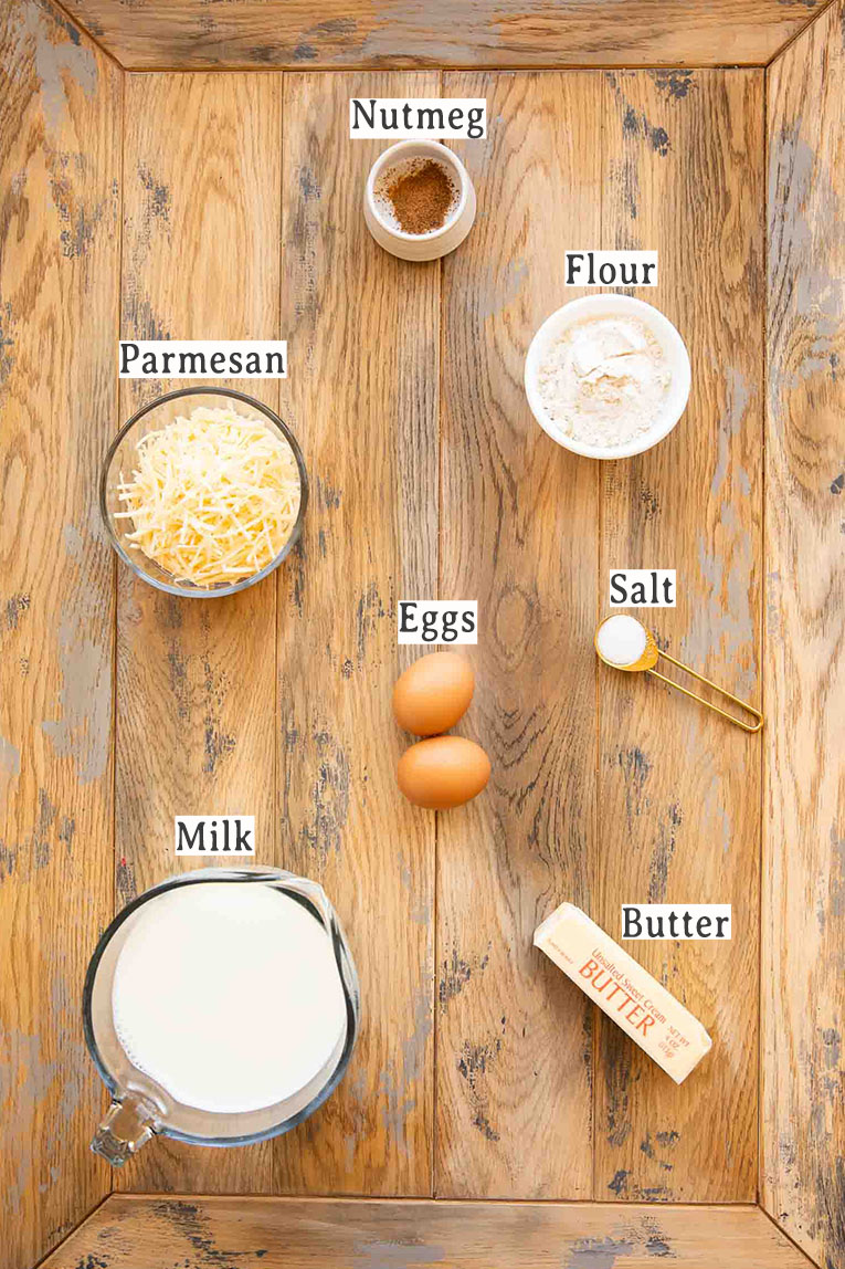 Ingredients for bechamel sauce for moussaka recipe.