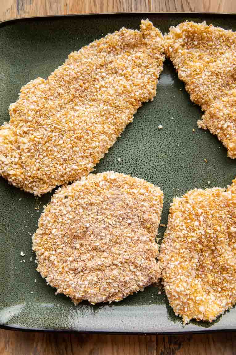 Breaded chicken for sandwiches.