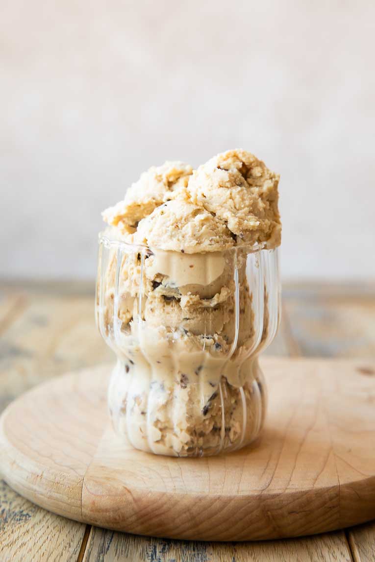 Protein ice cream scooped into a parfait glass.