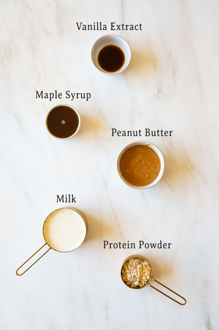 Ingredients measured out for protein ice cream.