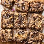 Oatmeal Chocolate Chip Date Bars sliced on a cutting board.