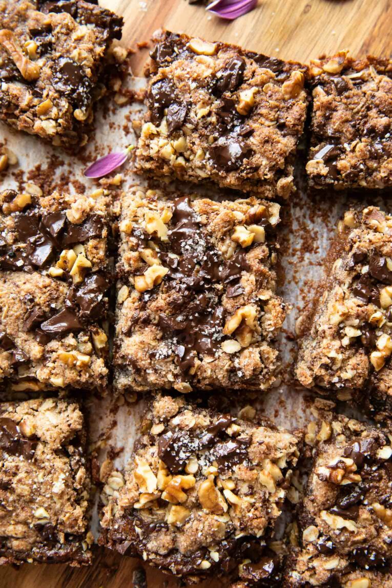 Close up of Oatmeal Chocolate Chip Date Bars.