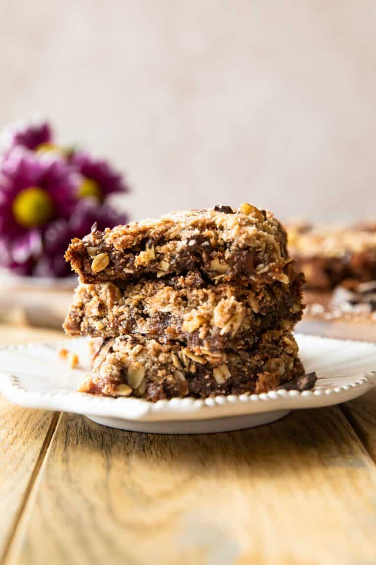 Stack of Oatmeal Chocolate Chip Date Bars healthy recipe.