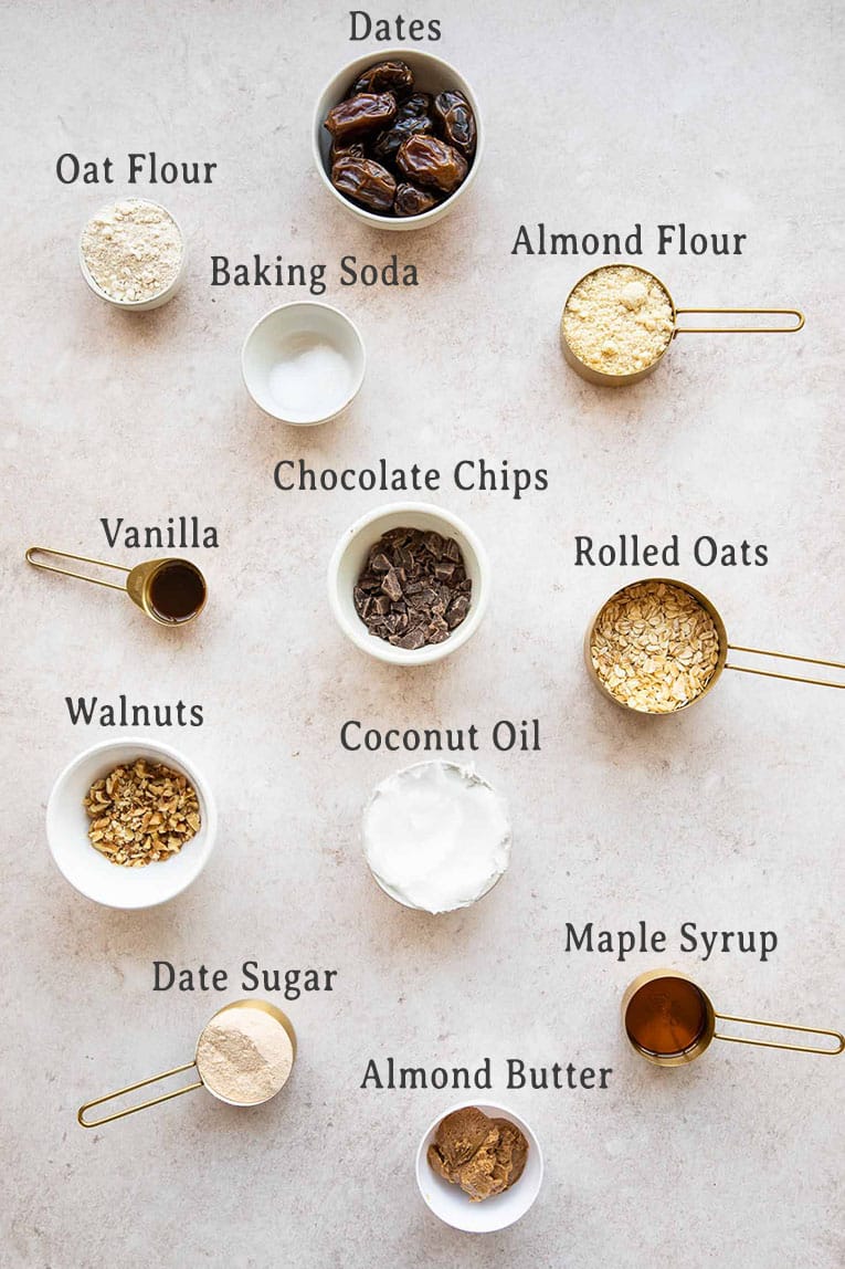 Ingredients for Oatmeal Chocolate Chip Date Bars recipe.