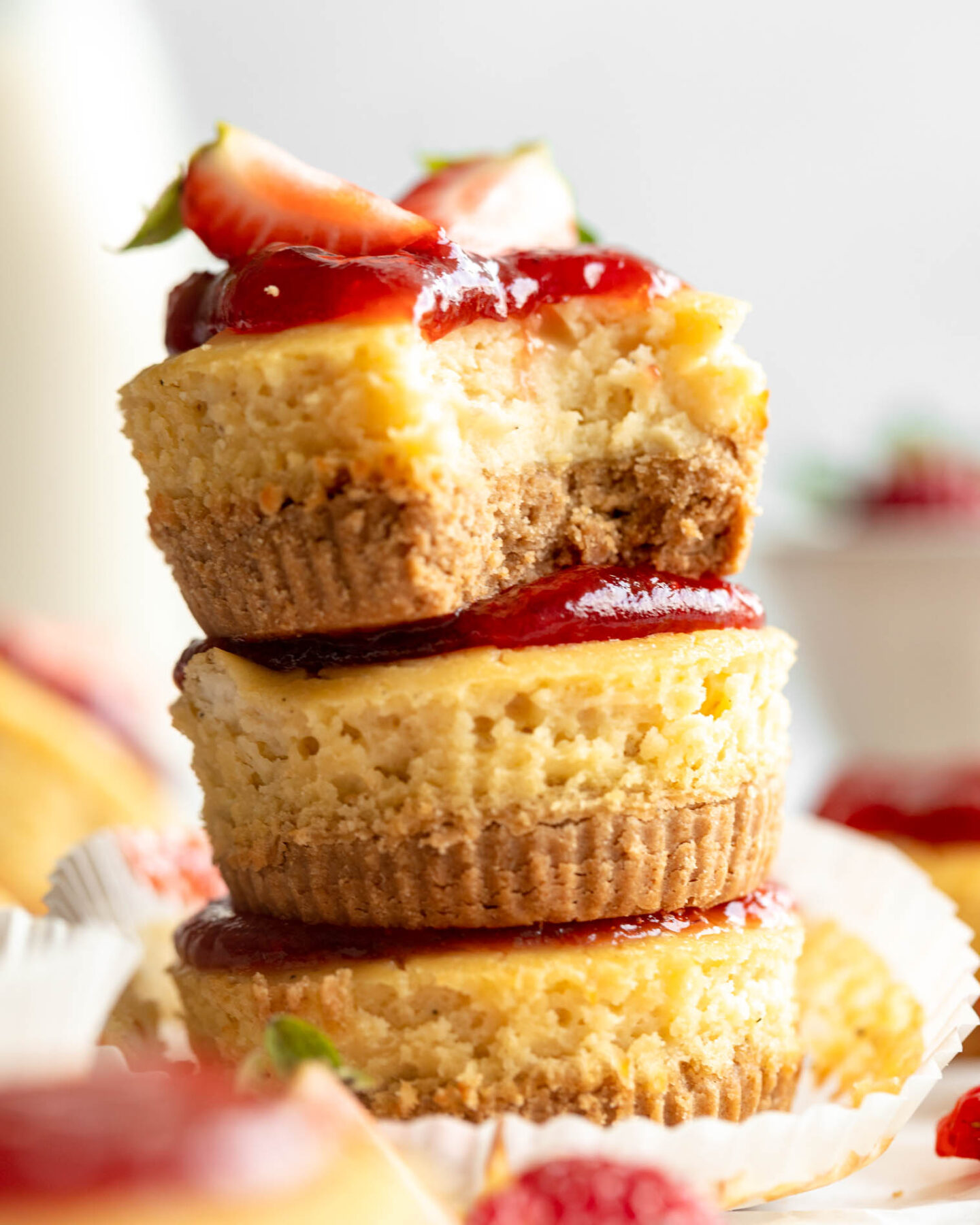 Stack of Protein Cheesecakes.