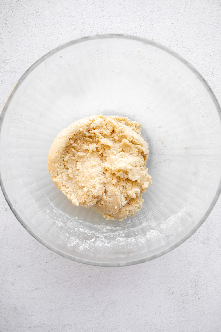 Gluten-Free shortbread cookie dough in a bowl.