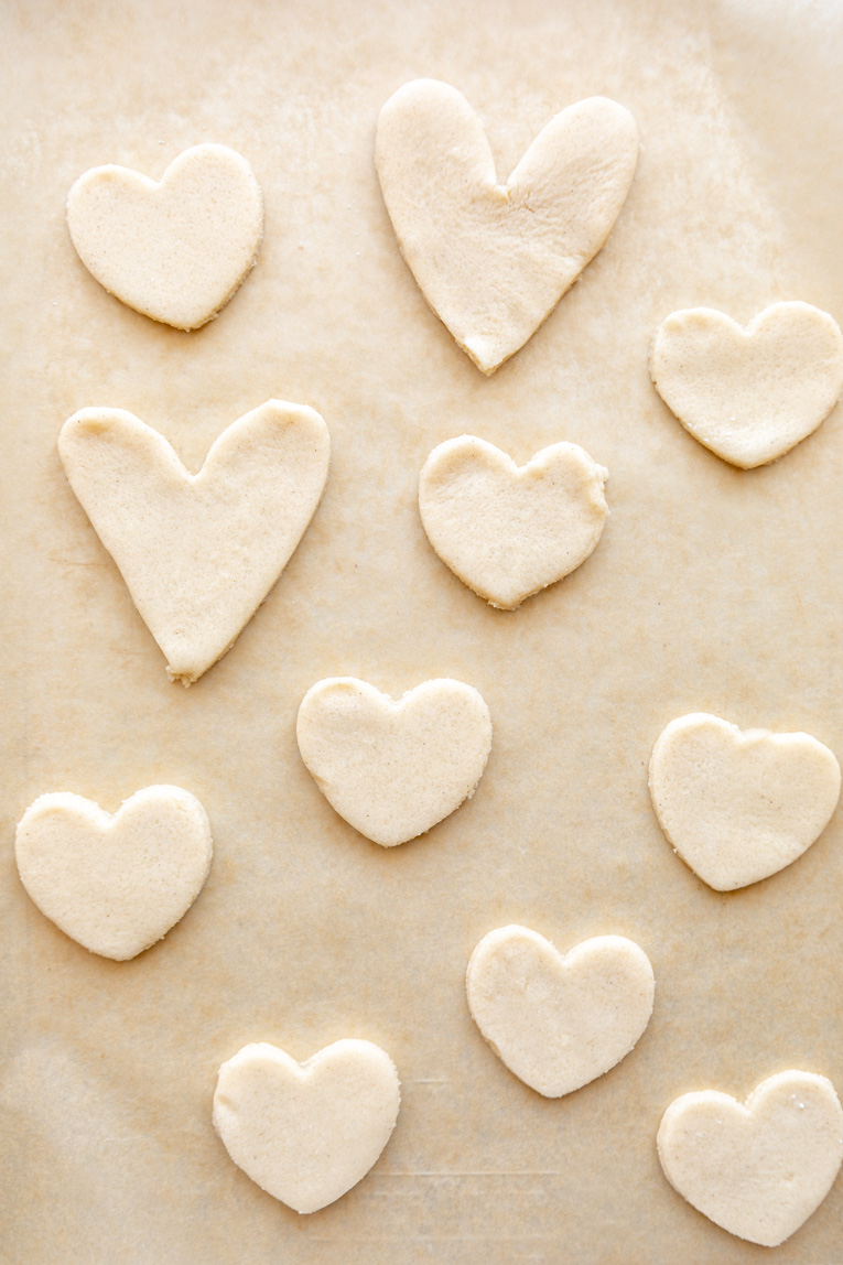 Heart shaped gluten-free cut out cookies.