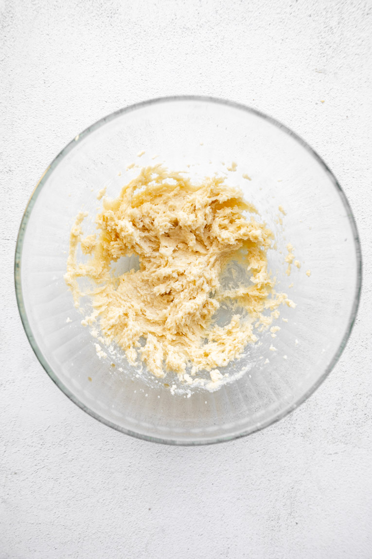 Ingredients for Gluten-Free Valentine's Day Shortbread Cookies in a mixing bowl.