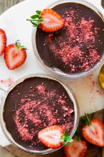 Top shot photo of Chocolate Covered Strawberry Overnight Oats recipe.