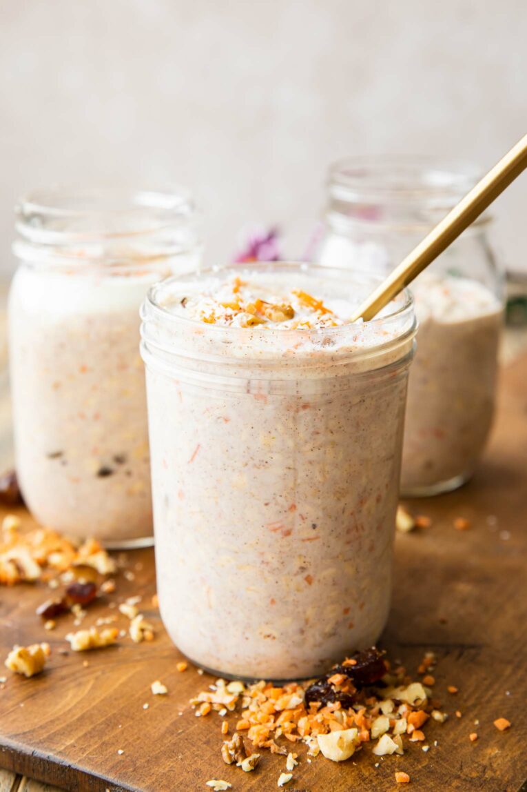 Across photo of Carrot Cake Overnight Oats recipe.