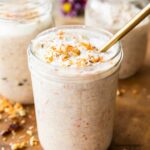 Healthy Carrot Cake Overnight Oats that are creamy and flavorful, angled photo!
