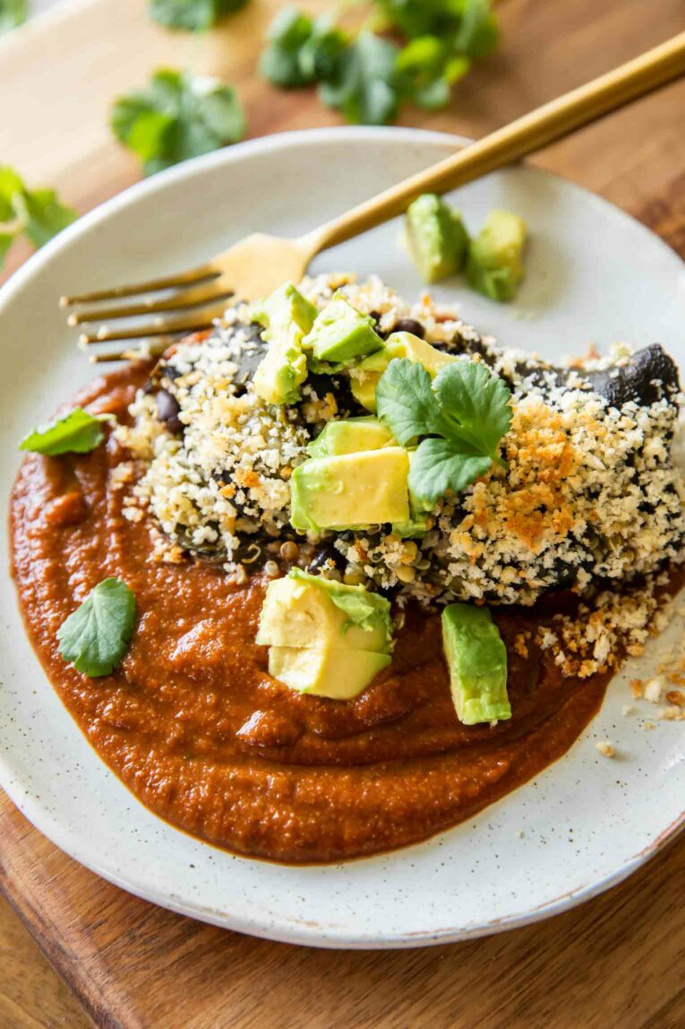 Chile Relleno Casserole angled photo on a plate.