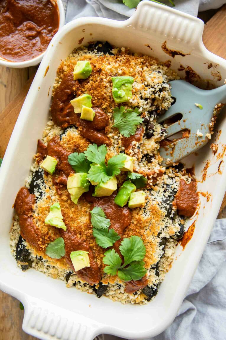Chili Relleno Casserole dish with some taken out.