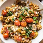 Farro with Blistered Tomatoes & Pesto recipe in a bowl