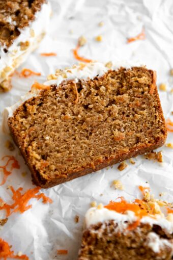 Close up of Gluten-Free Carrot Cake slice.