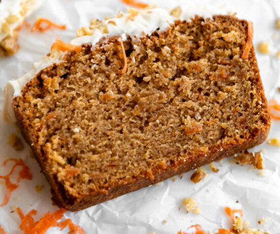 Close up of Gluten-Free Carrot Cake slice.