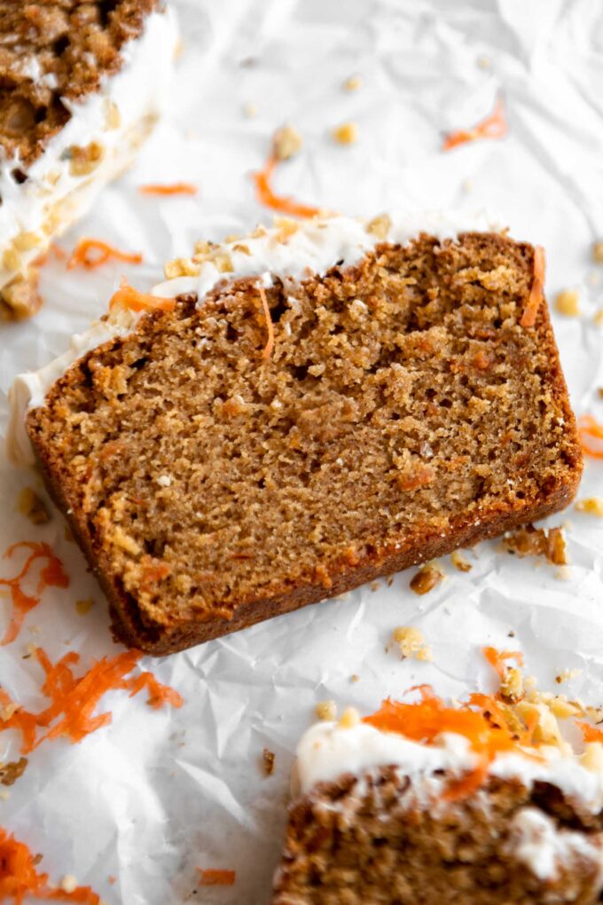 Close up of Gluten-Free Carrot Cake slice.