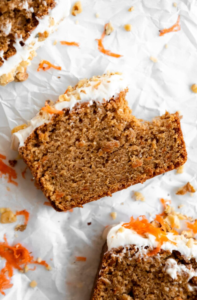 Gluten-Free Carrot Cake slice with bite taken out.