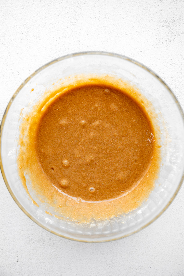 Gluten-free carrot cake batter being mixed.
