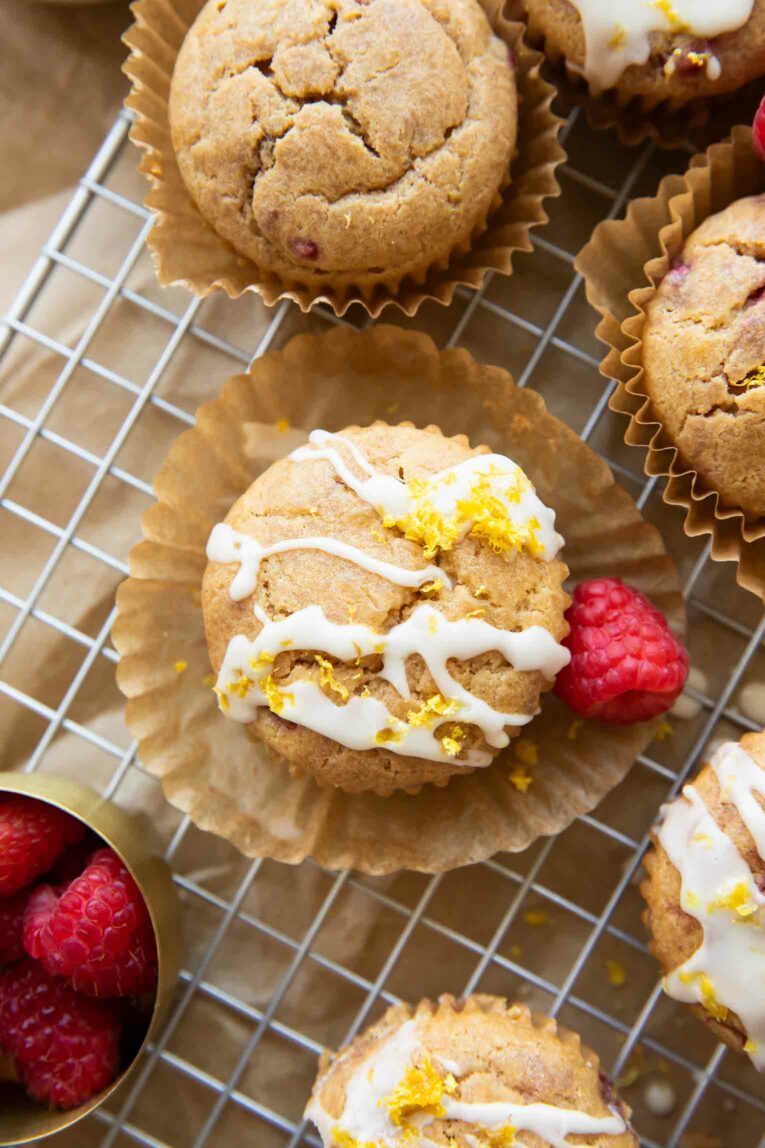 Close up of Gluten-Free Lemon Raspberry Muffins.