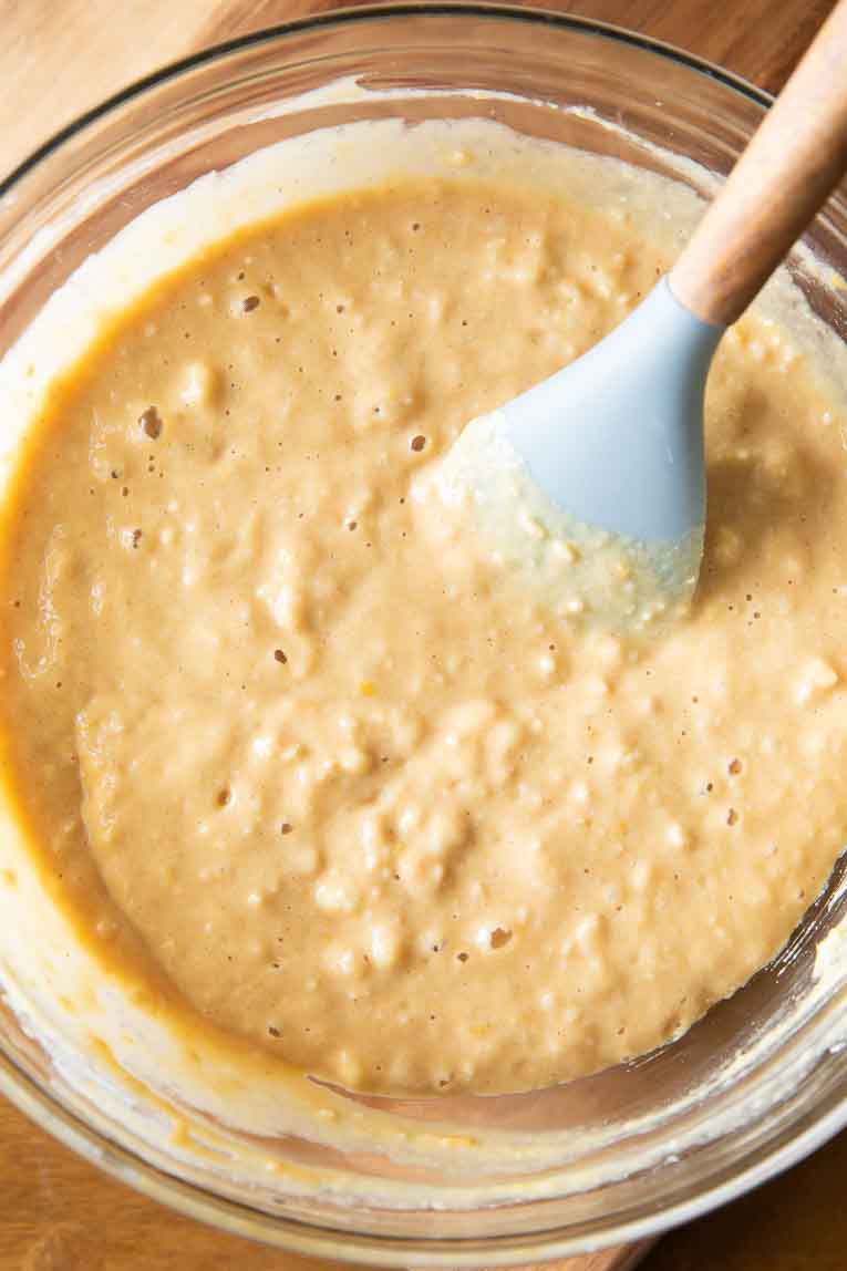 Gluten-free muffin batter being mixed.