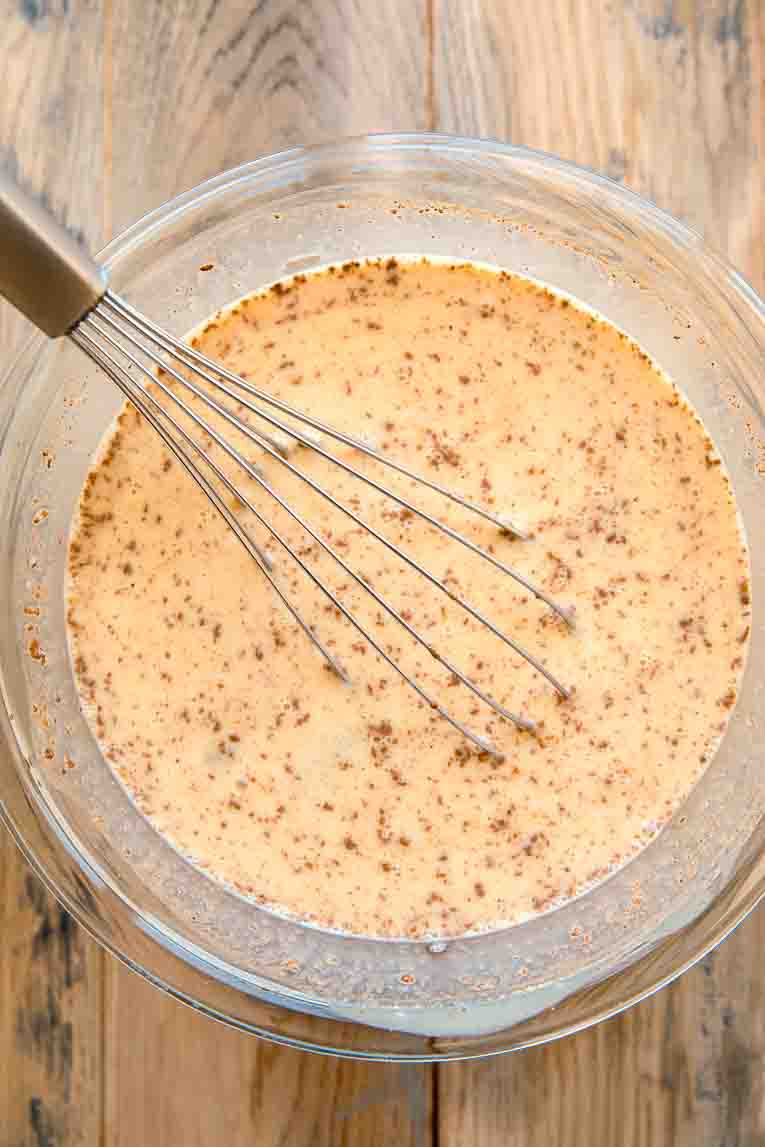 Egg mixture for french toast being whisked.