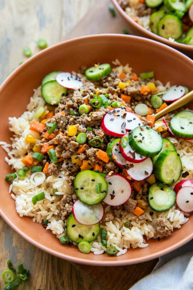 Angled photo of Korean Beef Bowl.