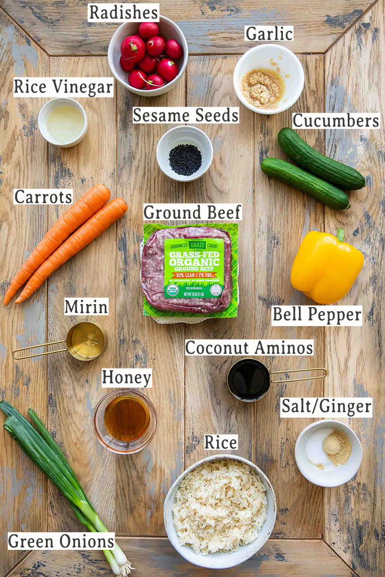 Ingredients for Korean Beef Bowls recipe.