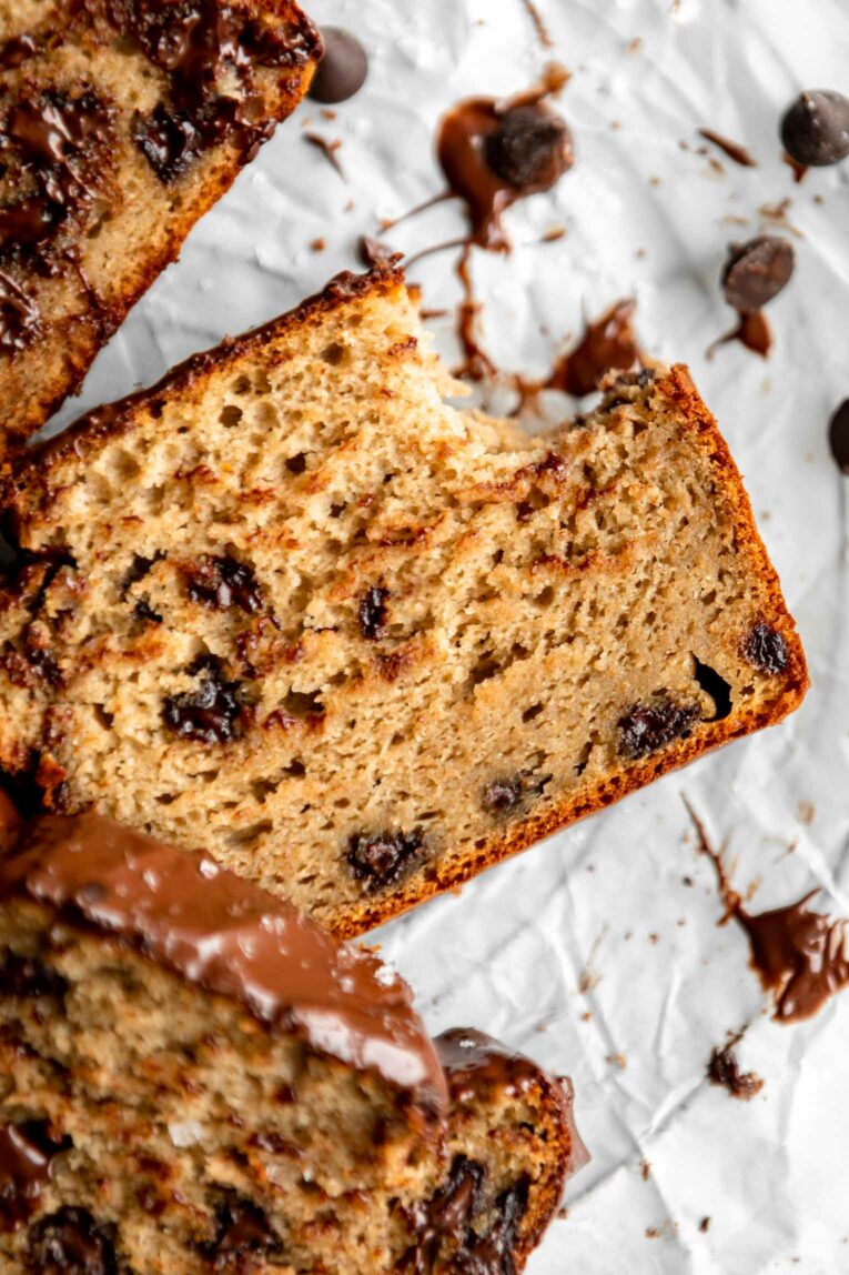 Protein Banana Bread with bite taken out.