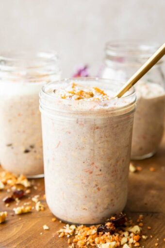 Across photo of Carrot Cake Overnight Oats recipe.