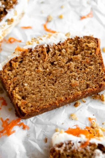 Close up of Gluten-Free Carrot Cake slice.