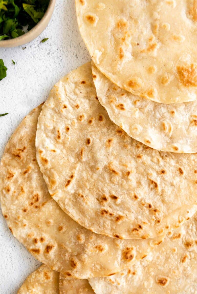 Stacked homemade Almond Flour Tortillas.