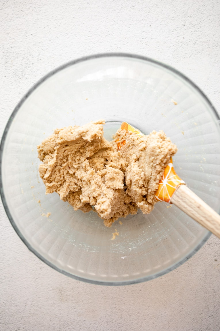 Almond flour tortilla dough mixed together.