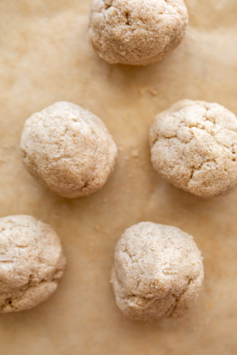 Gluten-Free Tortilla dough rolled into balls.