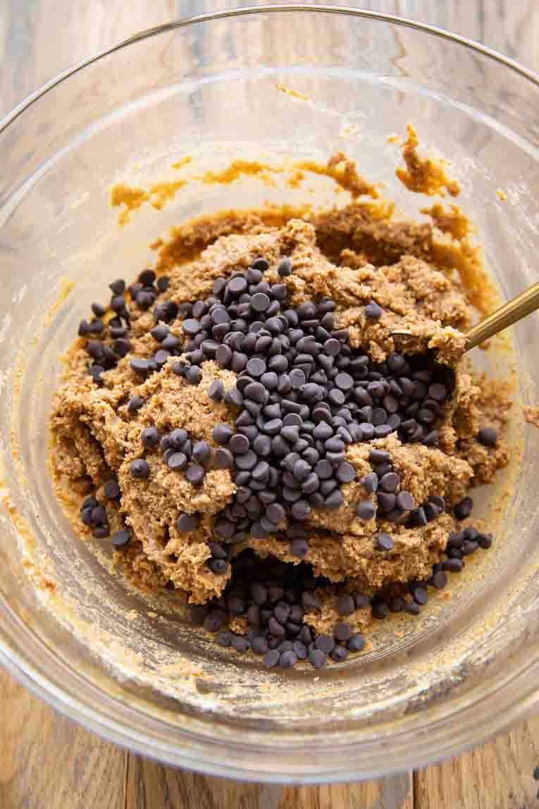 Protein bite cookie "dough" in a large mixing bowl.
