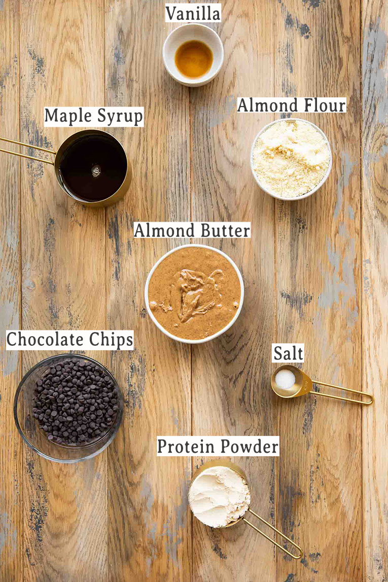 Ingredients for cookie dough protein balls on a table.
