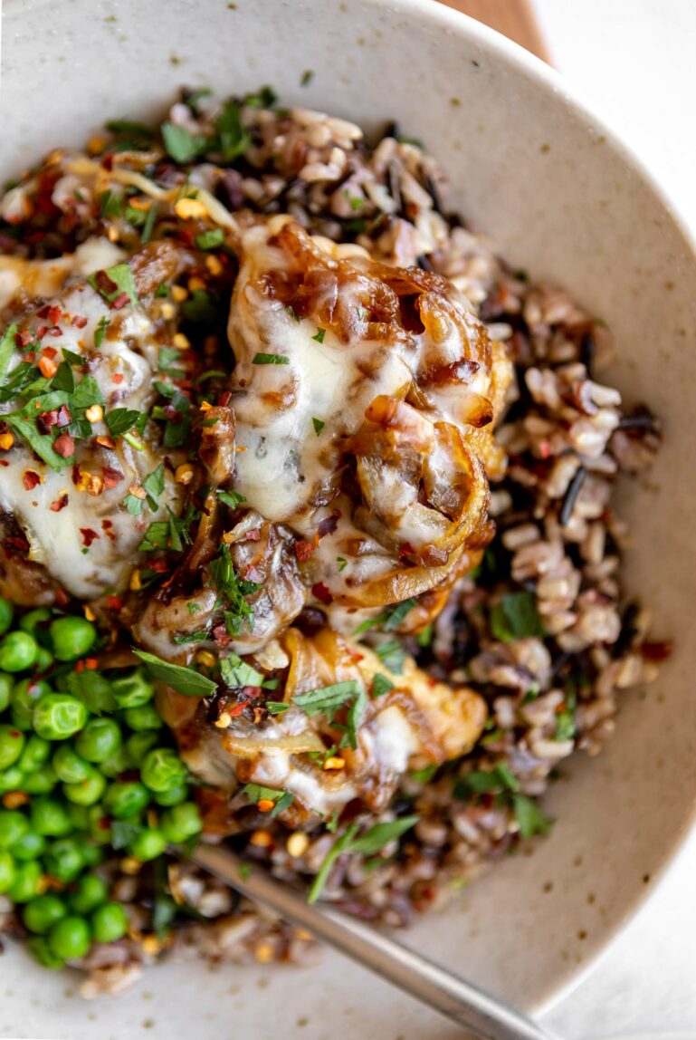 Close up of French Onion Chicken recipe.