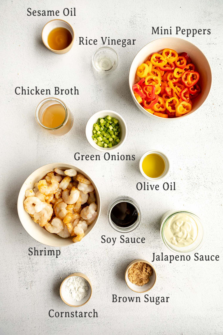 Ingredients for Kung Pao Shrimp taco recipe.