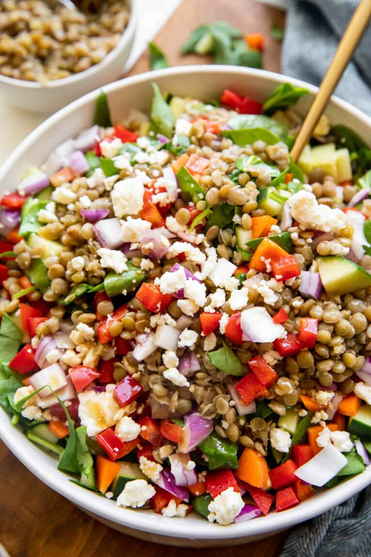 Angled photo of Lemon Balsamic Lentil Salad recipe.