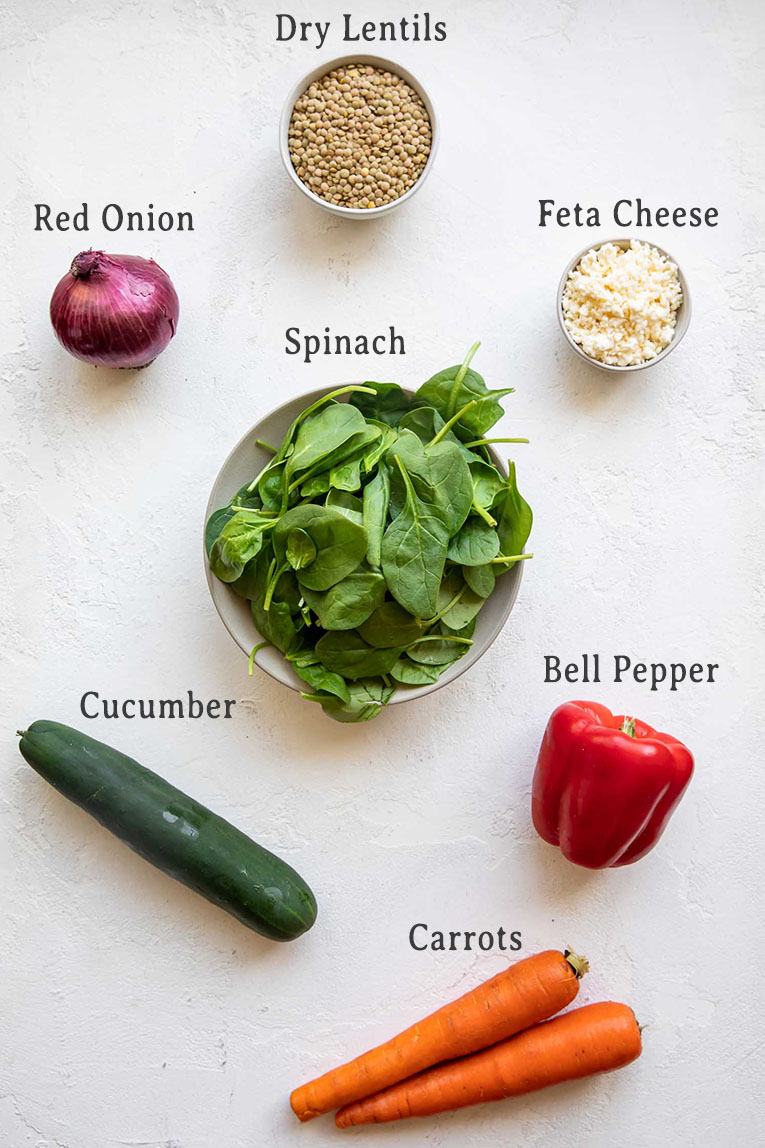 Ingredients for healthy lentil salad.